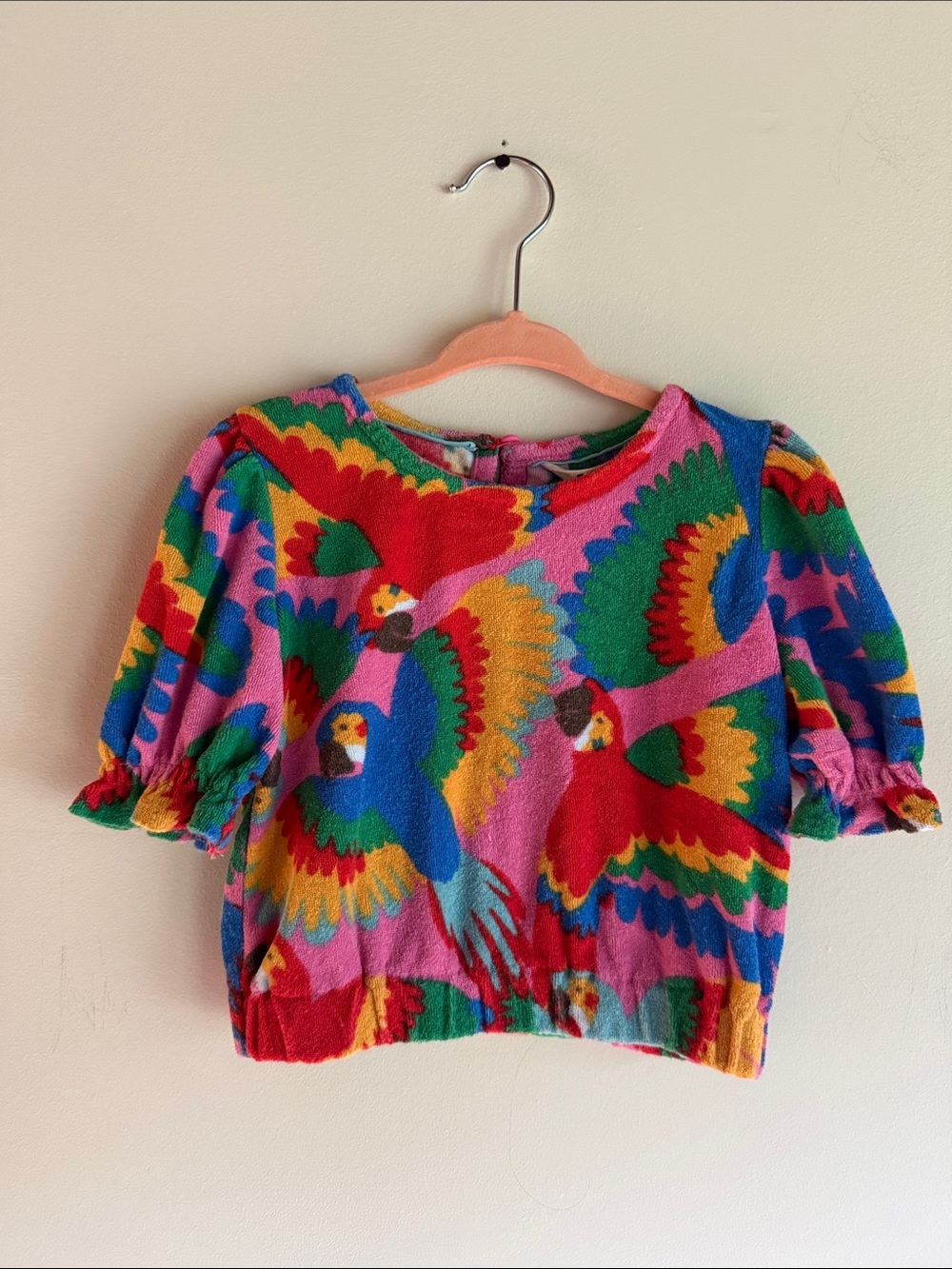 MINI BODEN Multicolor Parrot Terry Pullover Top